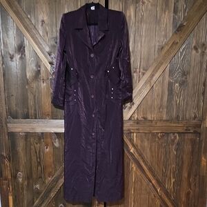 Long Purple Button-Front Trench Coat
